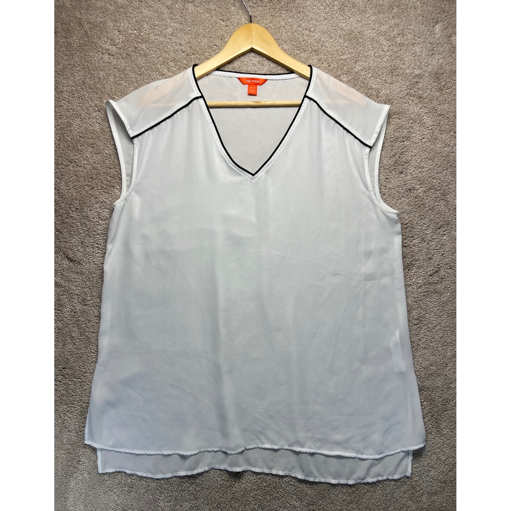 Joe Fresh White V Neck Sleeveless Sheer Overlay Blouse RETRO‎ Women's XL